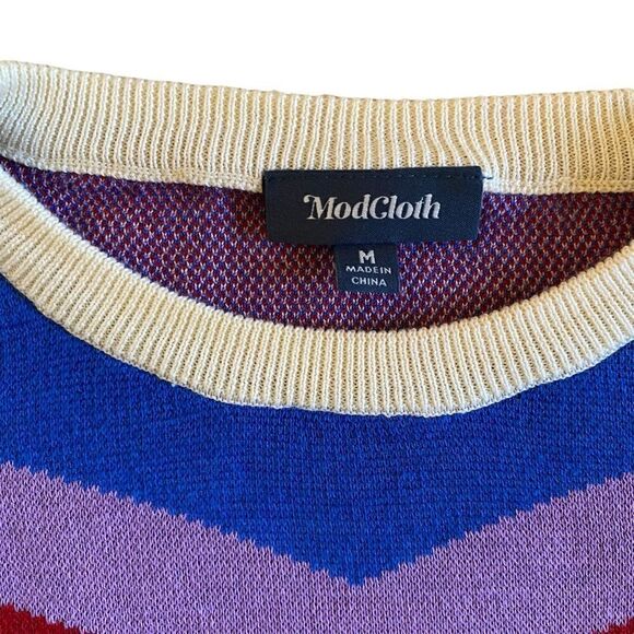 NWOT White Modcoth Chevron Pattern Cap Sleeve Sweater - Picture 5 of 12